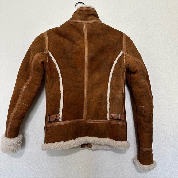 Comstock & co. Women’s hazelnut Leather Sherling Fur Moto Bomber Jacket size 0 - Picture 3 of 6